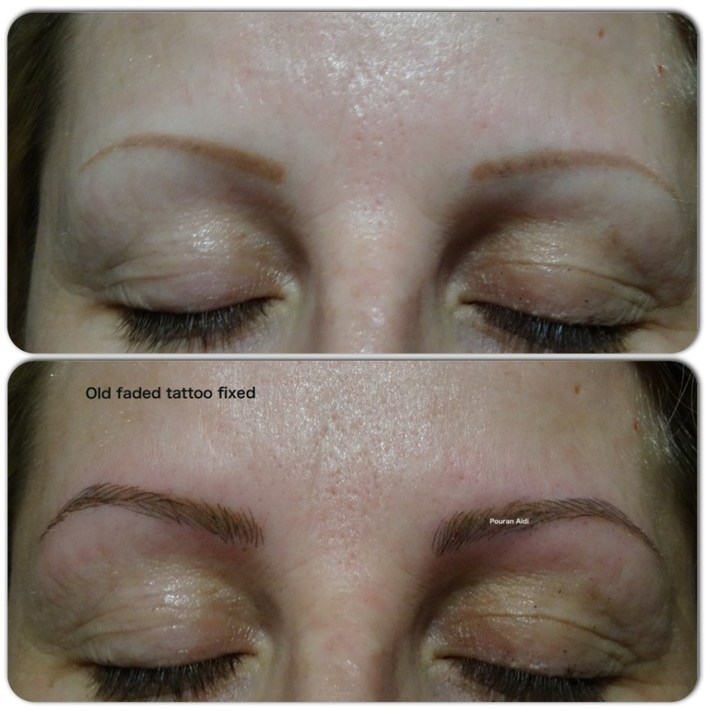 Middle Aged Woman Before and After Eyebrows